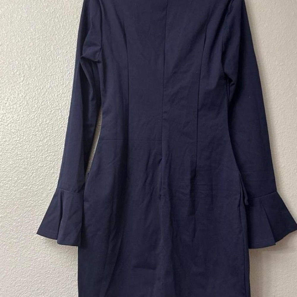 Women's Navy Blue  Long Sleeve Mock Neck Dress Basic Party Mini Dress - Picture 4 of 8
